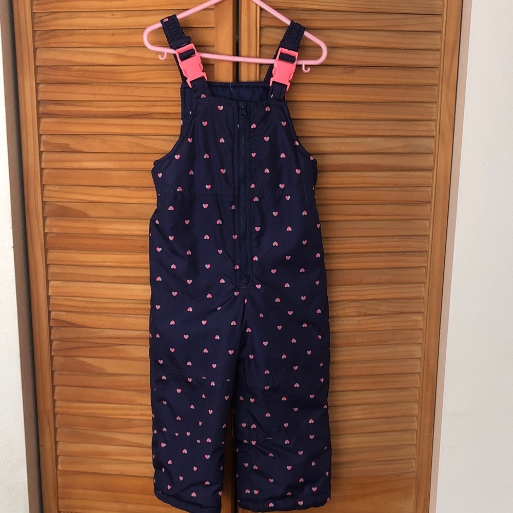 Carter's Navy Snow Overalls with Pink Hearts